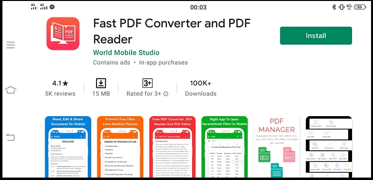 Giao diện Fast PDF Converter trên CHPlay